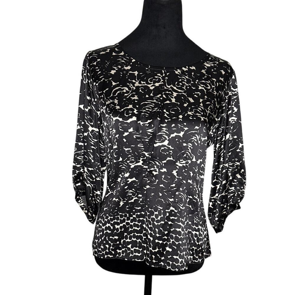 ISDA & Co Silk Black White Floral Blouse M Quiet Luxury